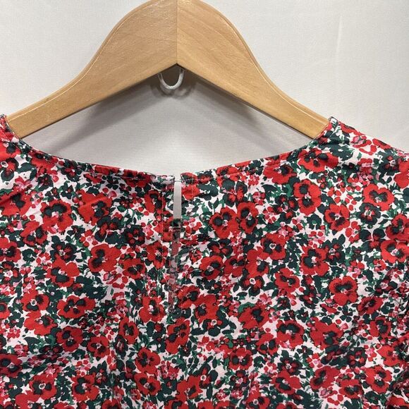 J.Crew Red Floral Cotton Poplin Ruffle Blouse Women’s Small Long Sleeve Pullover - Picture 6 of 10